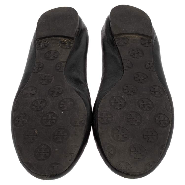 Pre Owned Tory Burch Black Leather Ballet  Flats Size 38