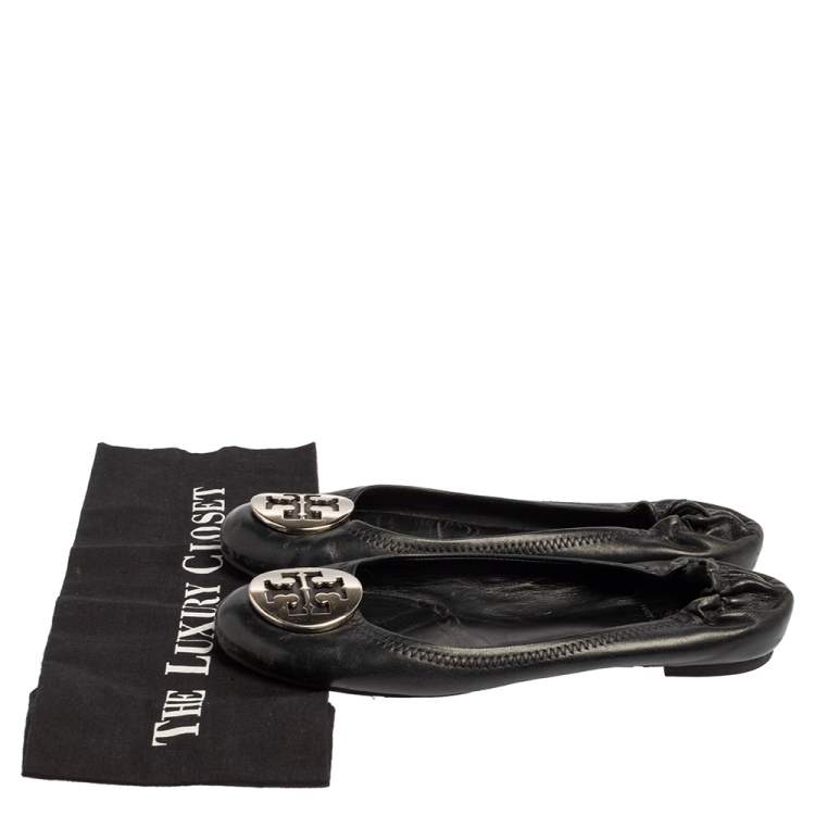 Pre Owned Tory Burch Black Leather Ballet  Flats Size 38