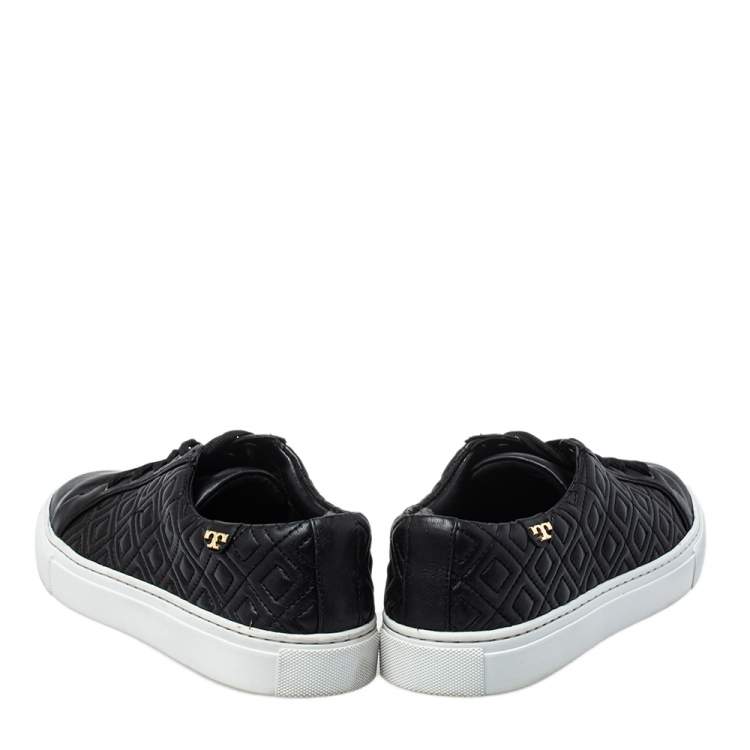 Pre Owned Tory Burch Black Quilted Leather Low Top Sneakers Size 38.5