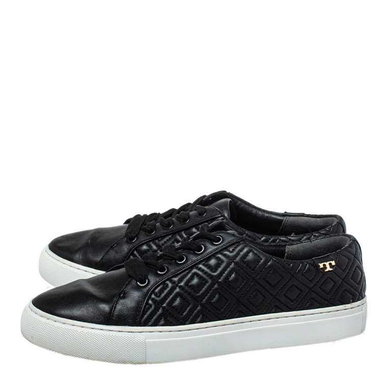 Pre Owned Tory Burch Black Quilted Leather Low Top Sneakers Size 38.5