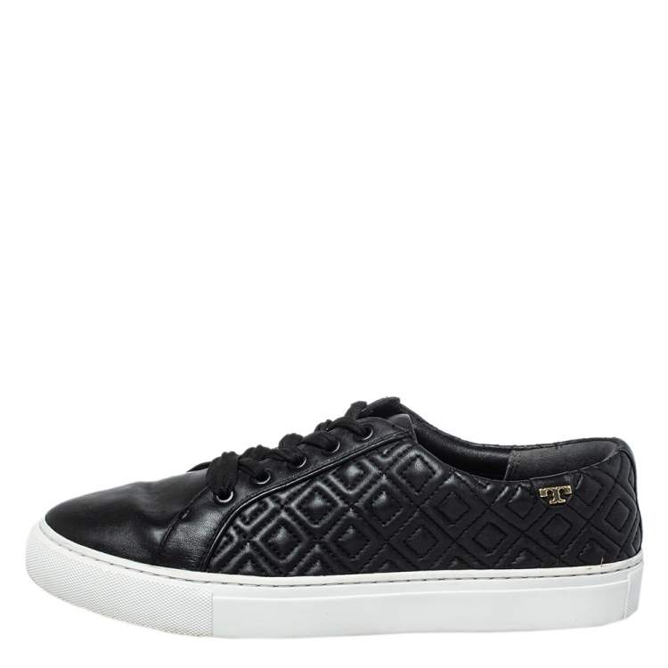 Pre Owned Tory Burch Black Quilted Leather Low Top Sneakers Size 38.5