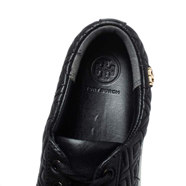 Pre Owned Tory Burch Black Quilted Leather Low Top Sneakers Size 38.5