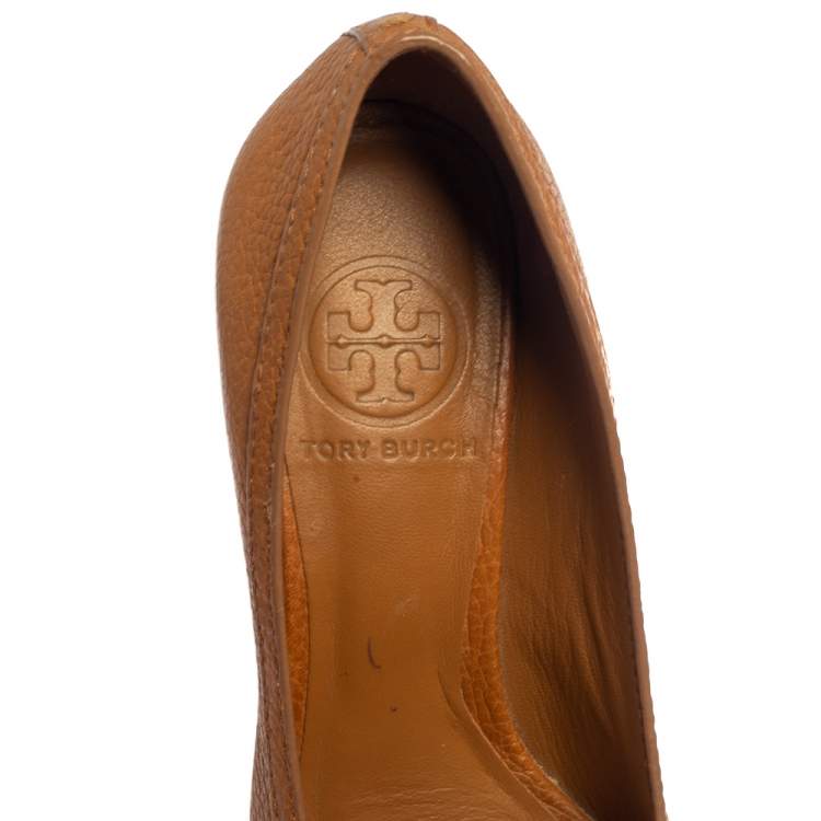 Pre Owned Tory Burch Brown Leather Wedge Sandals Size 37