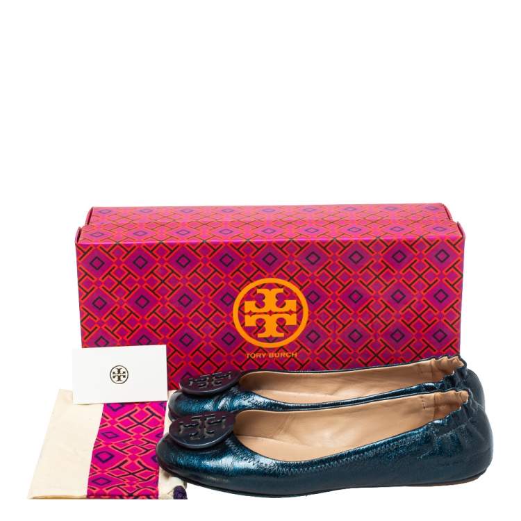 Pre Owned Tory Burch Blue Leather Minnie Ballet Flats Size 36.5