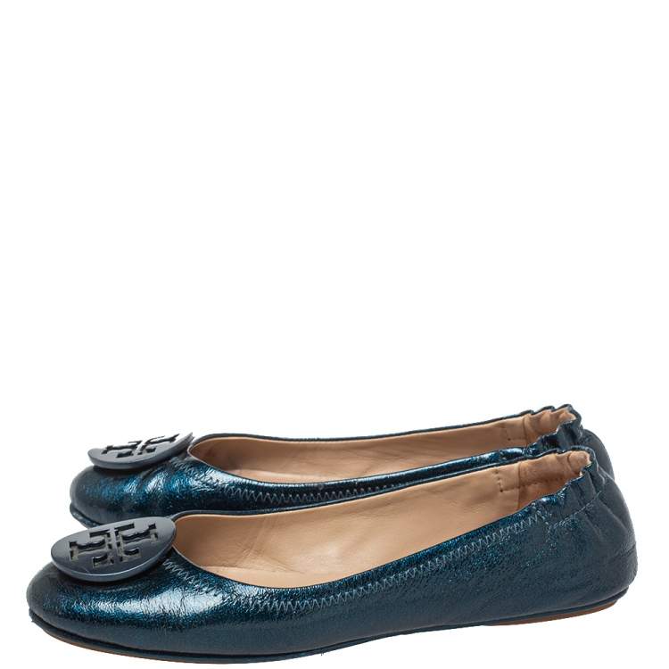 Pre Owned Tory Burch Blue Leather Minnie Ballet Flats Size 36.5