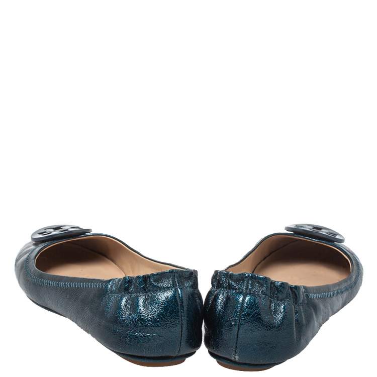 Pre Owned Tory Burch Blue Leather Minnie Ballet Flats Size 36.5
