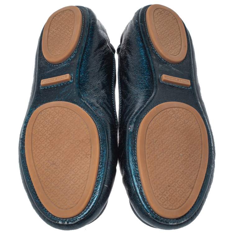 Pre Owned Tory Burch Blue Leather Minnie Ballet Flats Size 36.5