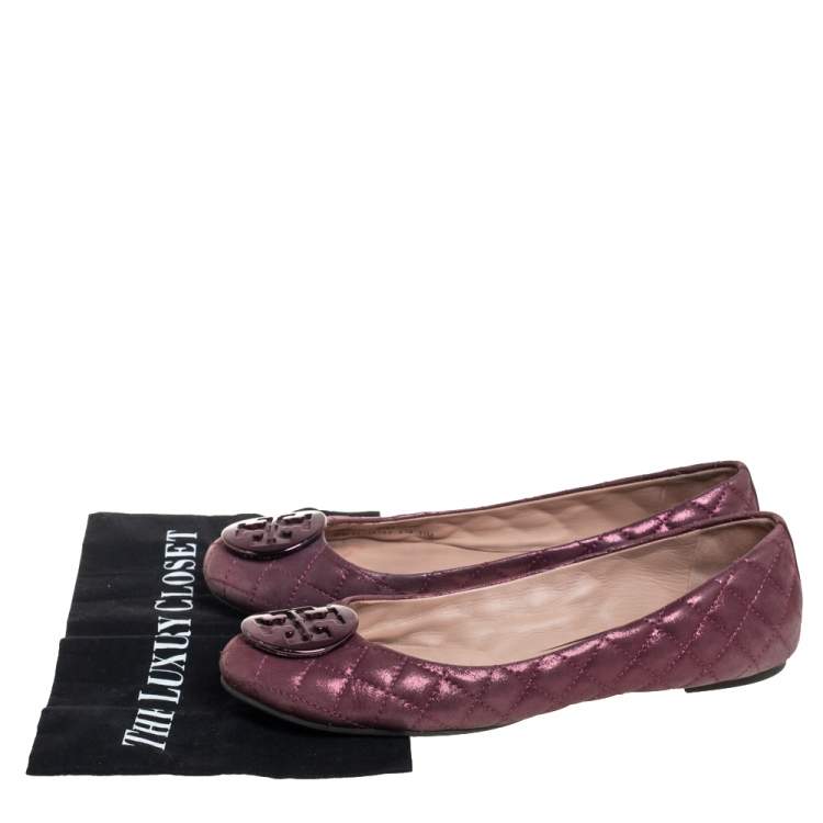 Pre Owned Tory Burch Metallic Pink Fabric Reva Ballet Flats Size 41