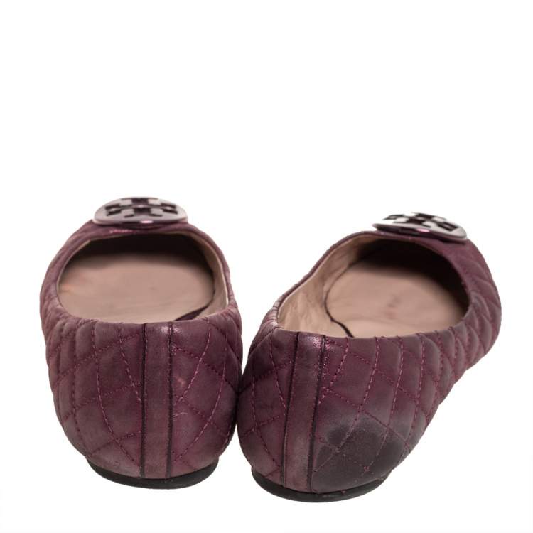 Pre Owned Tory Burch Metallic Pink Fabric Reva Ballet Flats Size 41