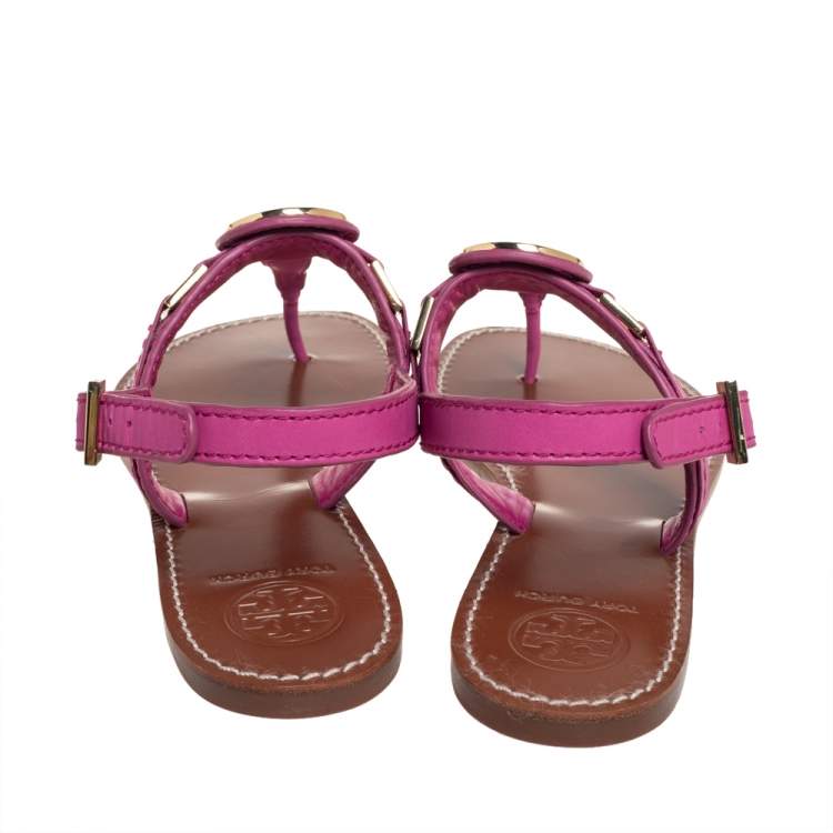 Pre Owned Tory Burch Pink Leather Selma Slingback Flat Thong Sandals Size 39