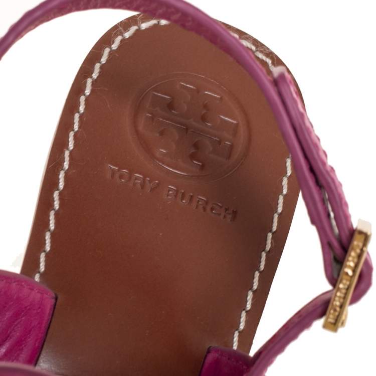 Pre Owned Tory Burch Pink Leather Selma Slingback Flat Thong Sandals Size 39