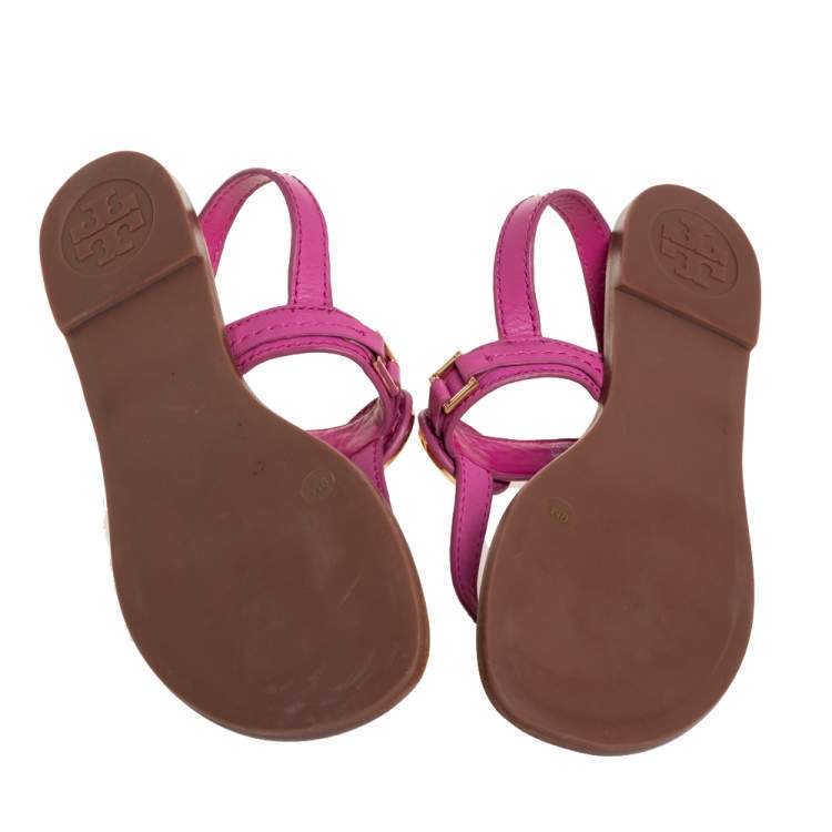Pre Owned Tory Burch Pink Leather Selma Slingback Flat Thong Sandals Size 39