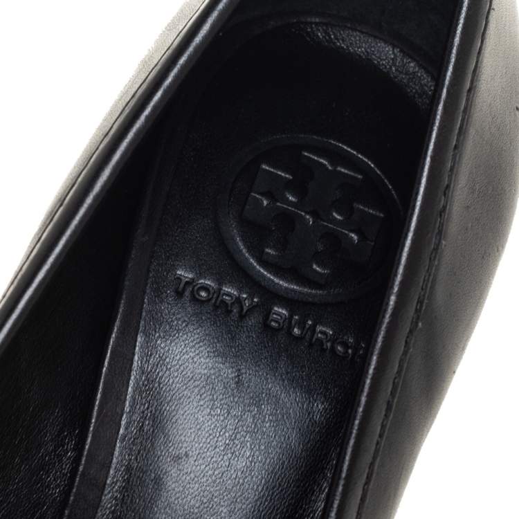 Pre Owned Tory Burch Black Leather Calista Logo Embellished Pumps Size 38.5