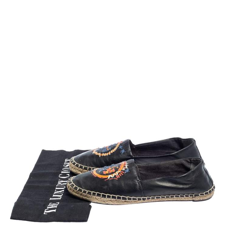 Pre Owned Tory Burch Black Leather Logo Espadrille Flats Size 37
