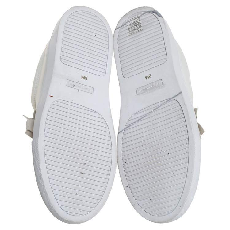 Pre Owned Tory Burch White Leather Blossom Floral Applique Slip On Sneakers Size 38