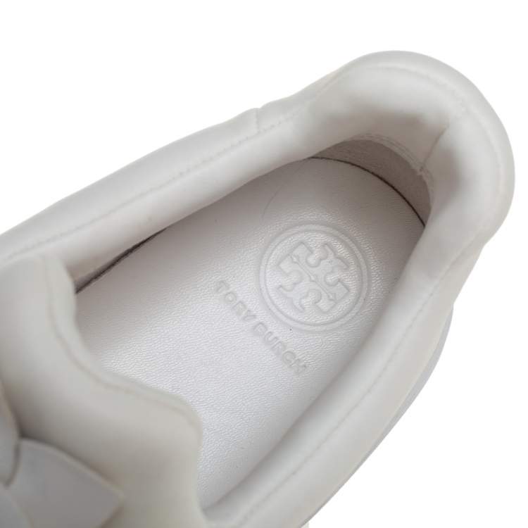 Pre Owned Tory Burch White Leather Blossom Floral Applique Slip On Sneakers Size 38