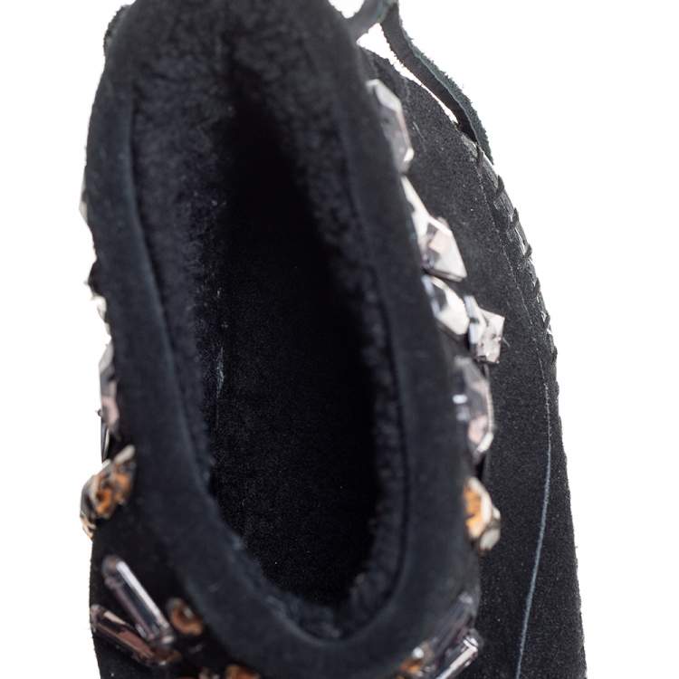 Pre Owned Tory Burch Black Suede Embellished Booties Size 36