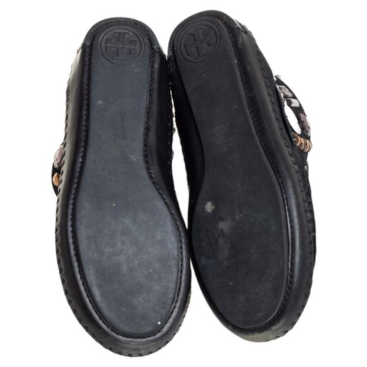 Pre Owned Tory Burch Black Suede Embellished Booties Size 36