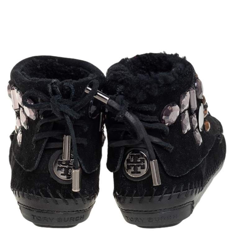 Pre Owned Tory Burch Black Suede Embellished Booties Size 36