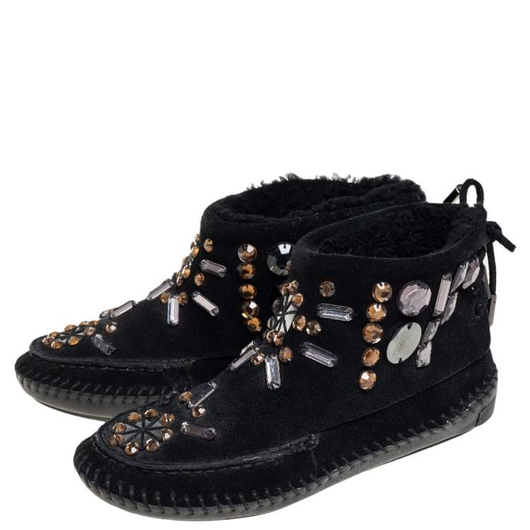Pre Owned Tory Burch Black Suede Embellished Booties Size 36
