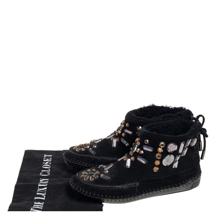 Pre Owned Tory Burch Black Suede Embellished Booties Size 36