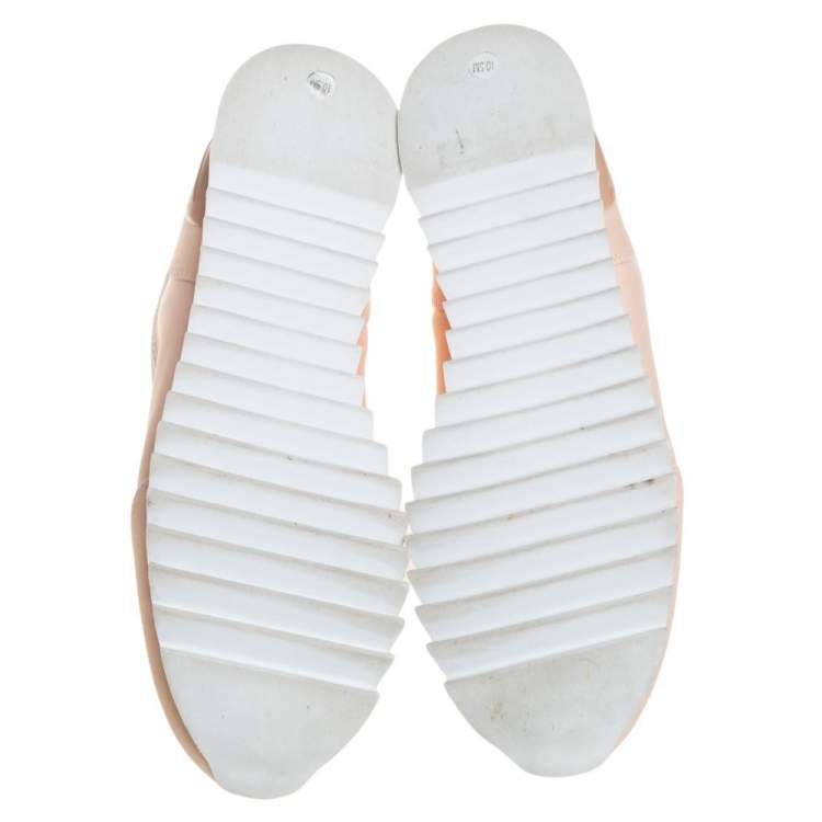 Pre Owned Tory Burch Beige Neoprene And Mesh Storm Cloud Crystal Embellished  Slip On Sneakers Size 40.5