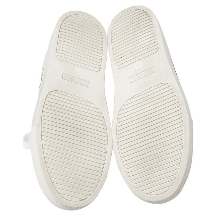 Pre Owned Tory Burch White/Gold Leather And Sequin Carter Sneakers Size 38.5
