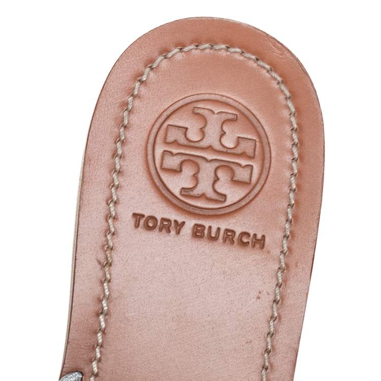 Pre Owned Tory Burch Silver Leather Thong Flats Size 39