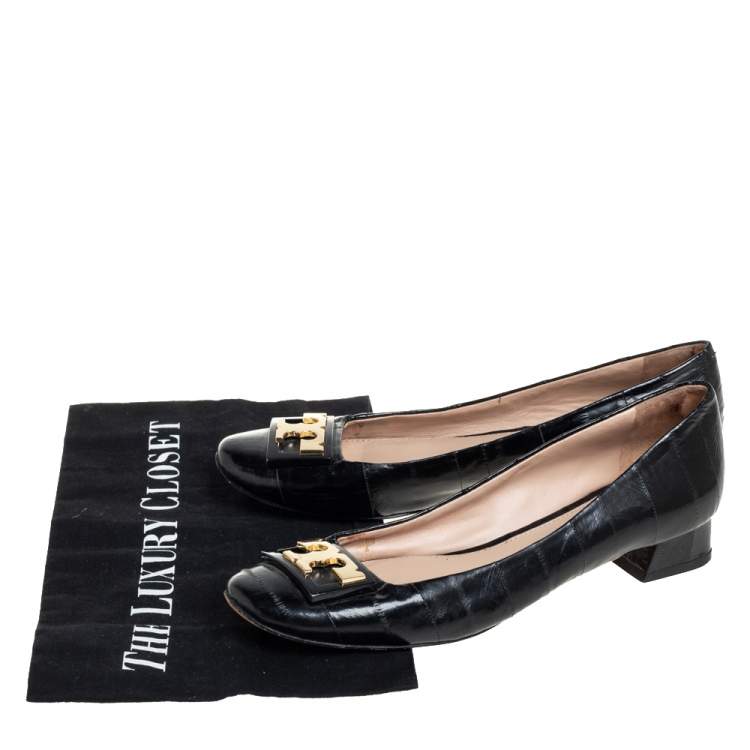 Pre Owned Tory Burch Black Eel Leather Gigi Low Heel Pumps Size 36.5