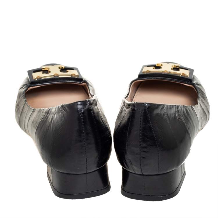 Pre Owned Tory Burch Black Eel Leather Gigi Low Heel Pumps Size 36.5