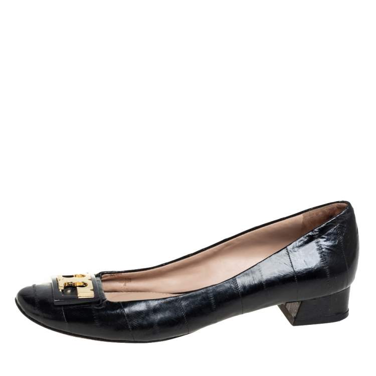 Pre Owned Tory Burch Black Eel Leather Gigi Low Heel Pumps Size 36.5