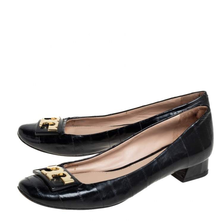 Pre Owned Tory Burch Black Eel Leather Gigi Low Heel Pumps Size 36.5