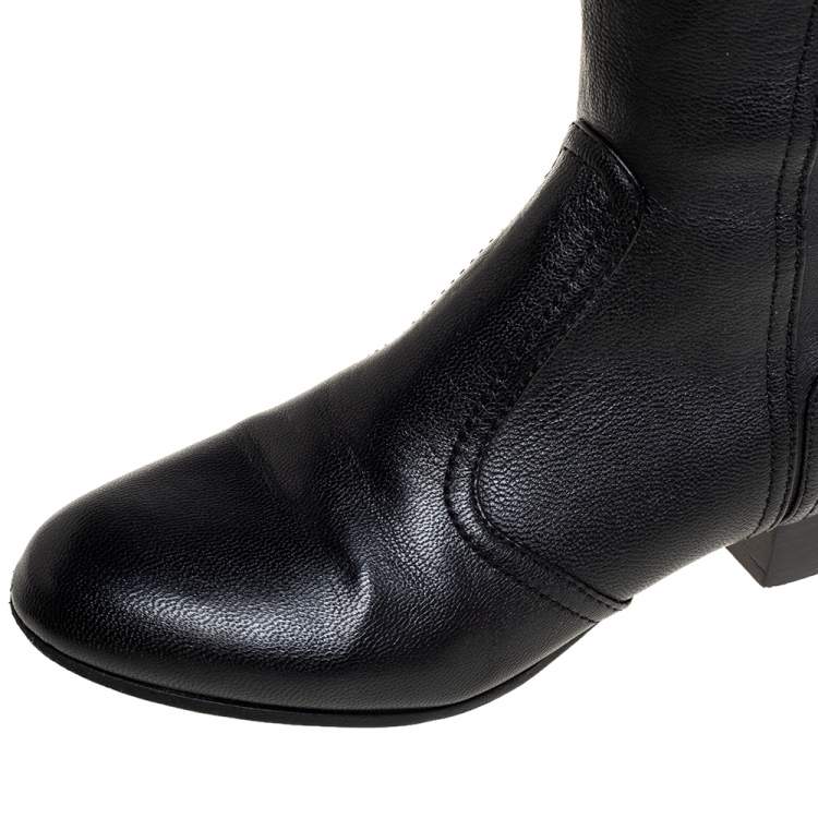 Pre Owned Tory Burch Black Leather Mid Calf Boots Size 35
