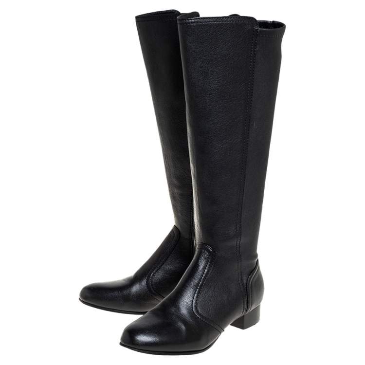 Pre Owned Tory Burch Black Leather Mid Calf Boots Size 35