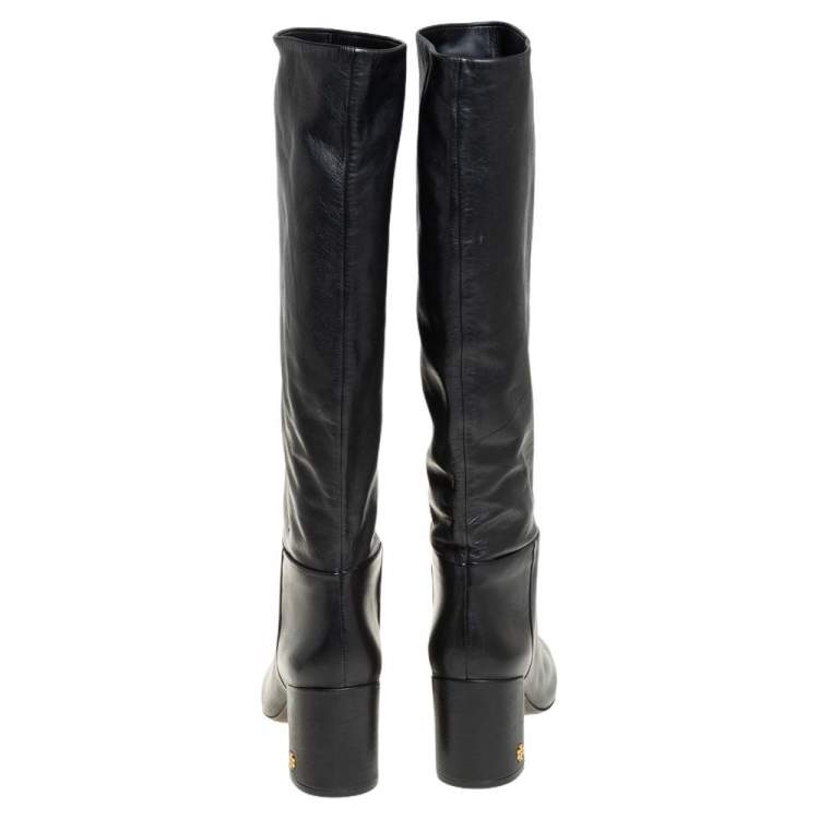 مملوكة مسبقًا Tory Burch Black Leather Knee Length Boots Size 36