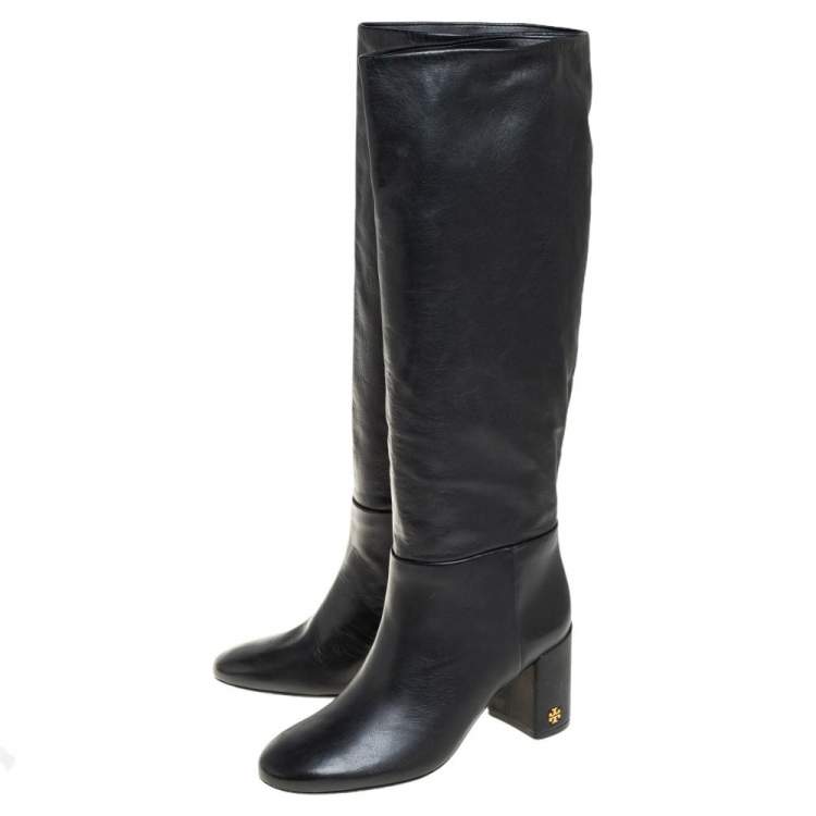 مملوكة مسبقًا Tory Burch Black Leather Knee Length Boots Size 36