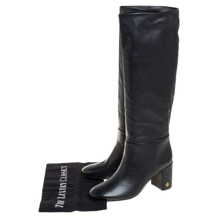 مملوكة مسبقًا Tory Burch Black Leather Knee Length Boots Size 36