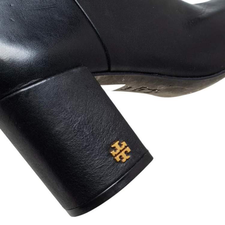 مملوكة مسبقًا Tory Burch Black Leather Knee Length Boots Size 36