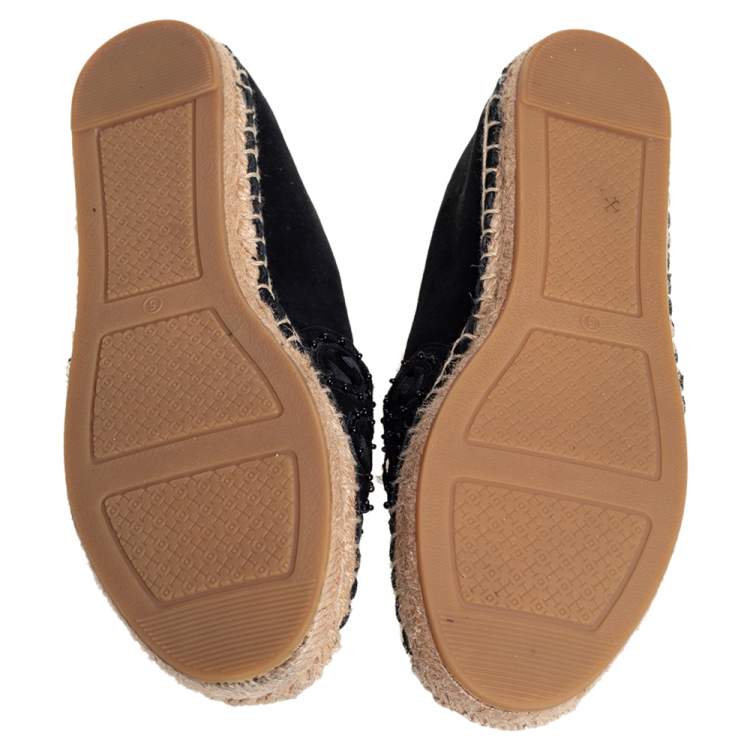 Pre Owned Tory Burch Black Suede Embellished Espadrille Flats Size 35