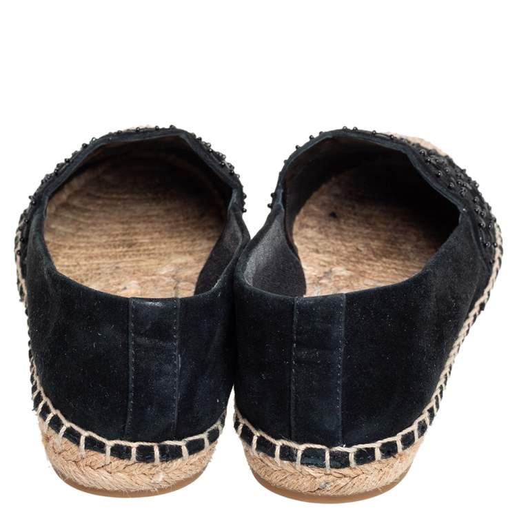 Pre Owned Tory Burch Black Suede Embellished Espadrille Flats Size 35