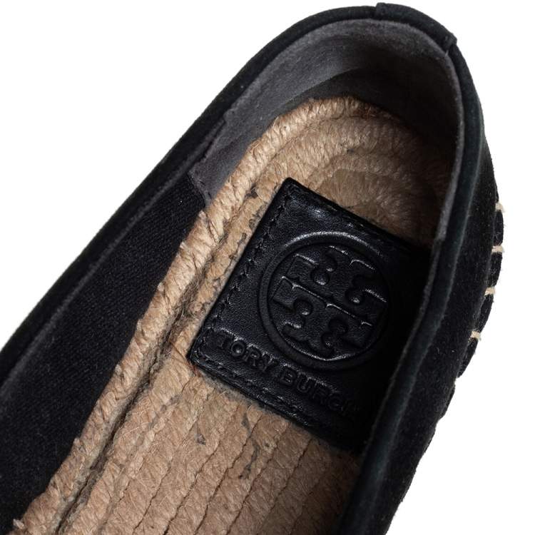 Pre Owned Tory Burch Black Suede Embellished Espadrille Flats Size 35