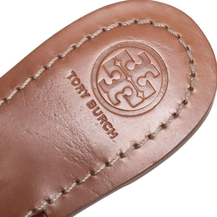 Pre Owned Tory Burch Gold Leather Louisa Thong Sandals Size 38.5 
