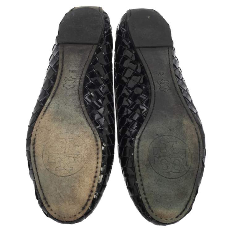 Pre Owned Tory Burch Black Patent Leather Ballet Flats Size 38