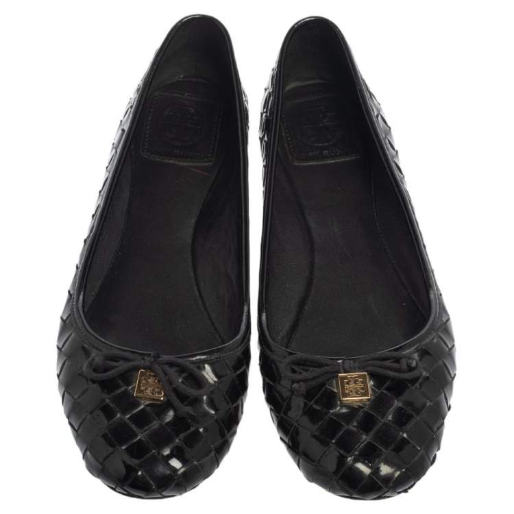Pre Owned Tory Burch Black Patent Leather Ballet Flats Size 38