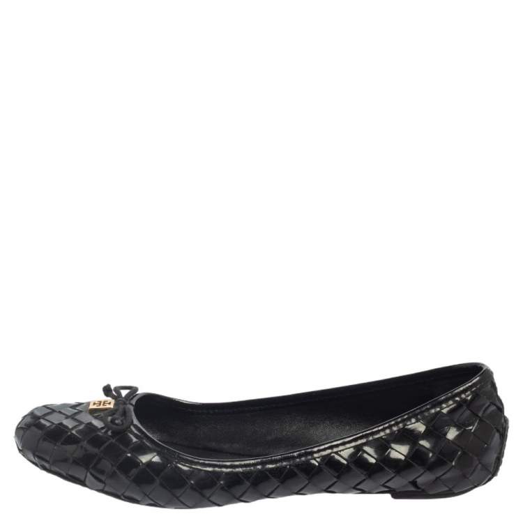 Pre Owned Tory Burch Black Patent Leather Ballet Flats Size 38
