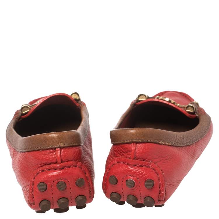 Pre Owned Tory Burch Red Leather Slip On Loafers Size 37.5