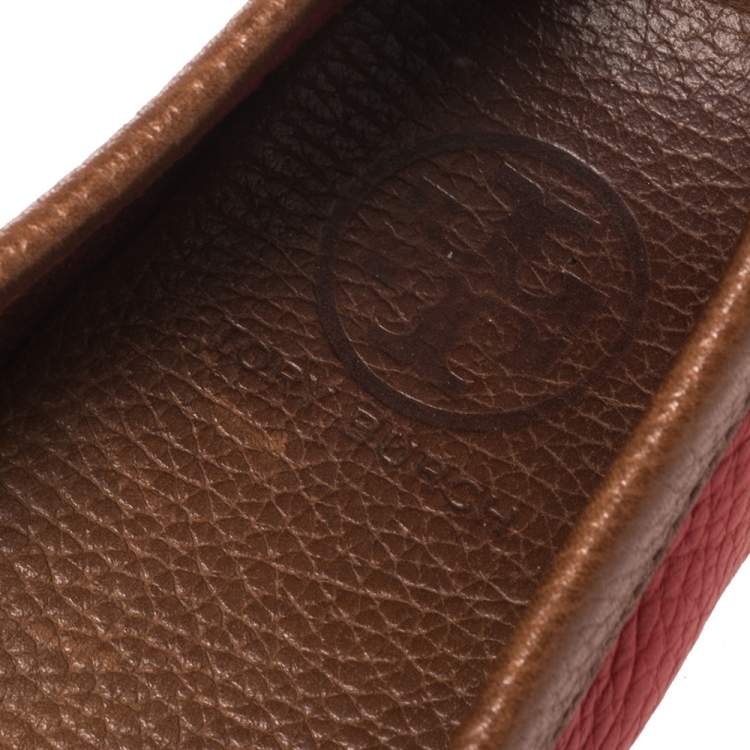 Pre Owned Tory Burch Red Leather Slip On Loafers Size 37.5