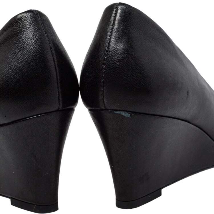 Pre Owned Tory Burch Black Leather Chelsea Wedge Pumps Size 35