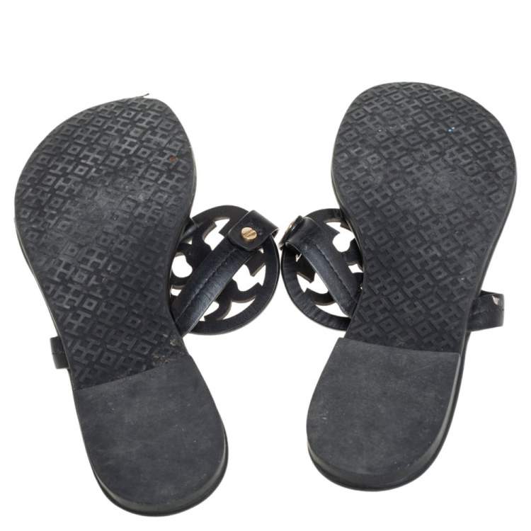 Pre Owned Tory Burch Black Leather Miller Flat Thong Sandals Size 39
