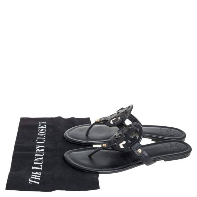 Pre Owned Tory Burch Black Leather Miller Flat Thong Sandals Size 39